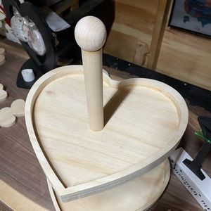 Unfinished wooden heart shaped tiered tray